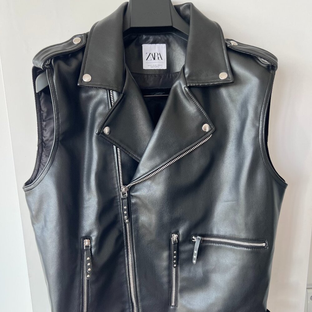 Zara Faux Leather Biker Vest – Size XL
